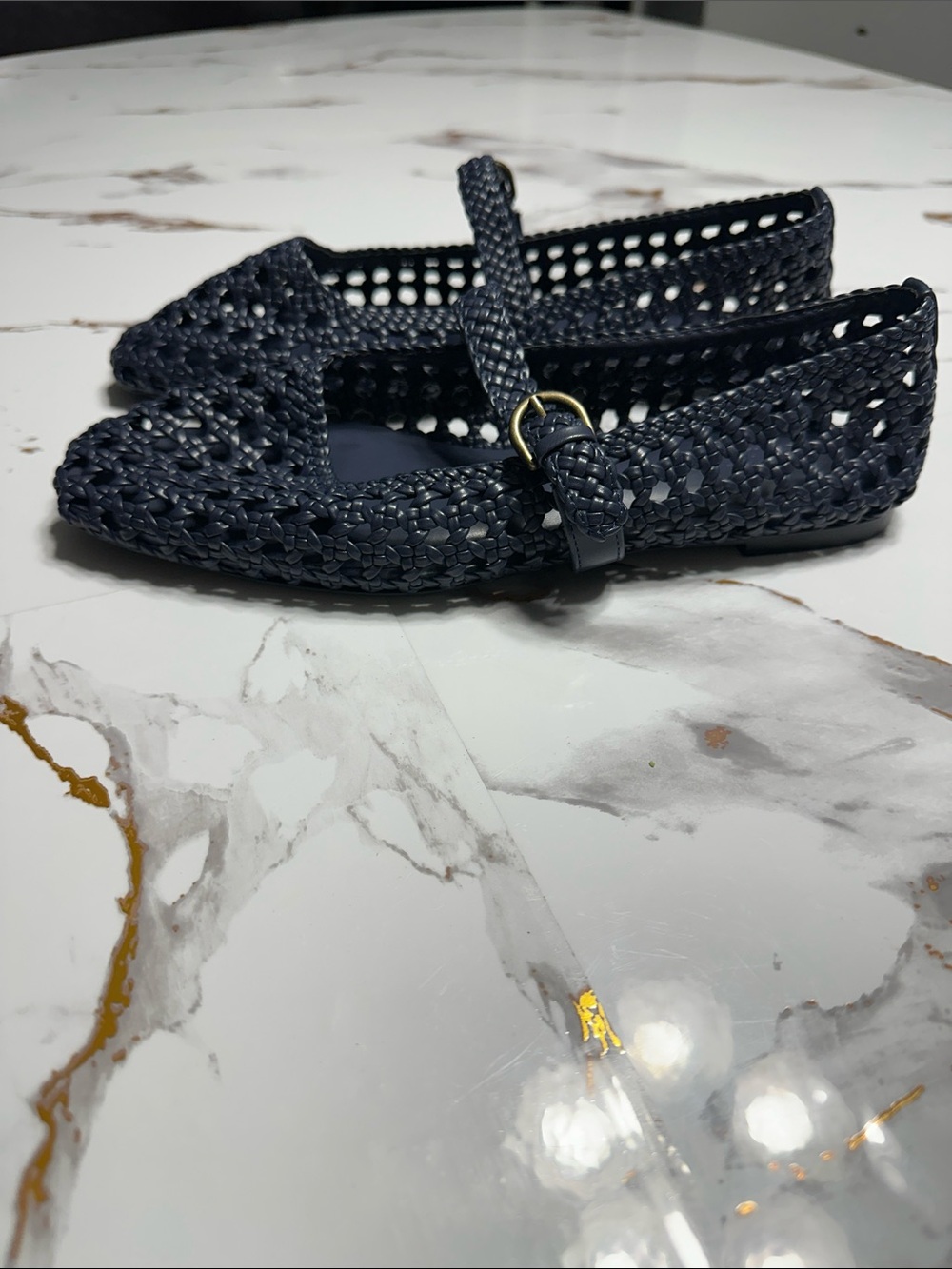 Woven Mary Jane Flats in Navy with Buckle Strap - Picture 3 of 9